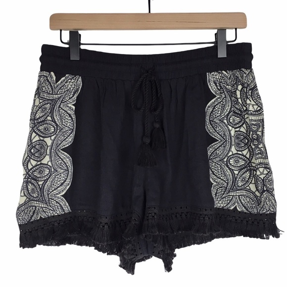 MOSSIMO Shorts Boho Fringe Drawstring Floral Festival Beach Tribal Size Large - Picture 11 of 11